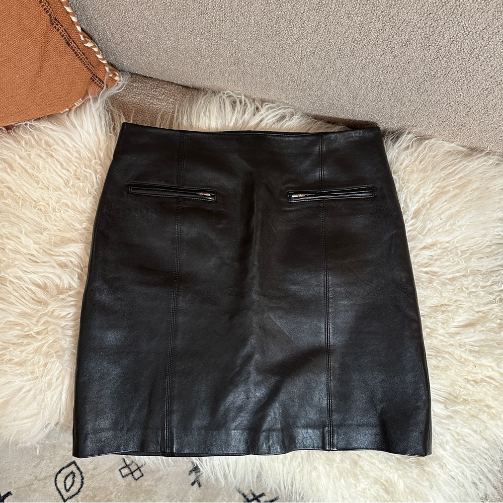 Ann Taylor Loft Black Genuine Leather Skirt